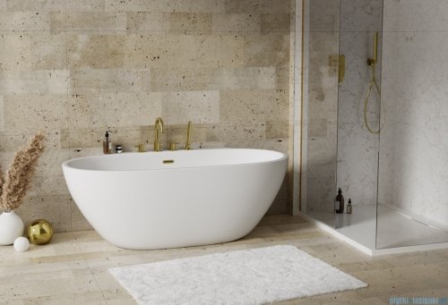ScandiBath Mandal wanna wolnostojąca/przyścienna z korkiem i przelewem ZŁOTYM  150x77cm  Q360S-1501OEMGL