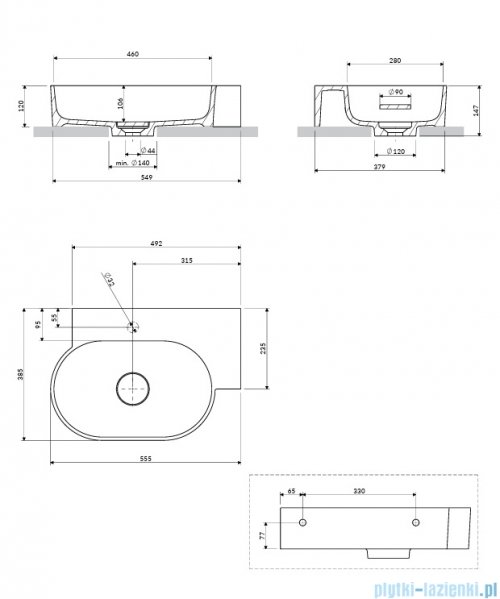 Omnires Ovo M+ umywalka nablatowa/wisząca prawa 55x38 cm midnight blue mat OVO555UWPMB