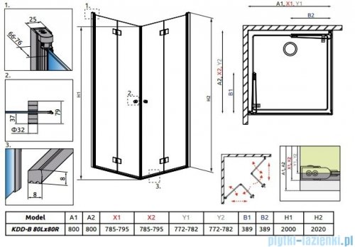 Radaway Essenza New Kdd-B kabina 80x80cm przejrzyste bez listwy progowej 385070-01-01LB/385070-01-01RB