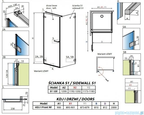 Radaway Arta Kdj I kabina 90x120cm lewa szkło przejrzyste 1386082-03-01L+386024-03-01 