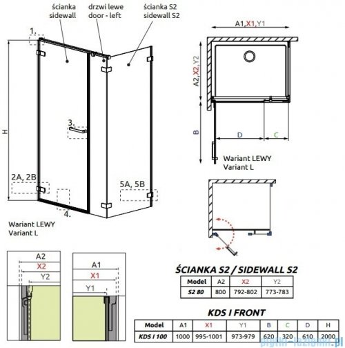 Radaway Arta Kds I kabina 100x80cm lewa szkło przejrzyste + brodzik Doros D + syfon