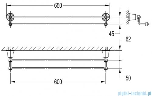 Omnires Art Line wieszak na ręcznik podwójny miedź antyczna AL53226ORB