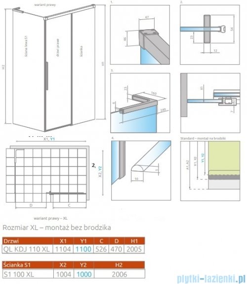 Radaway Idea 8 QL XL Kdj kabina 110x100cm prawa szkło przejrzyste 10560567-01-01R/10570522-01-01/10580100-01-01L