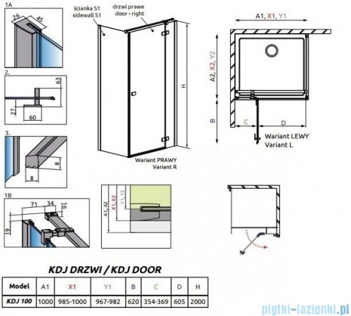 Radaway Essenza New Kdj drzwi 100cm prawe szkło przejrzyste 385040-01-01R