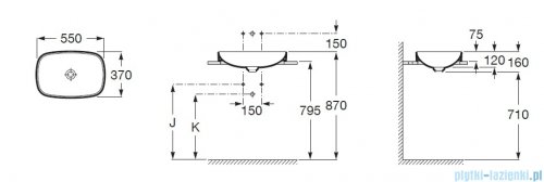 Roca FINECERAMIC umywalka wpuszczana w blat cienkościenna Soft 55x37 biały mat A327504620