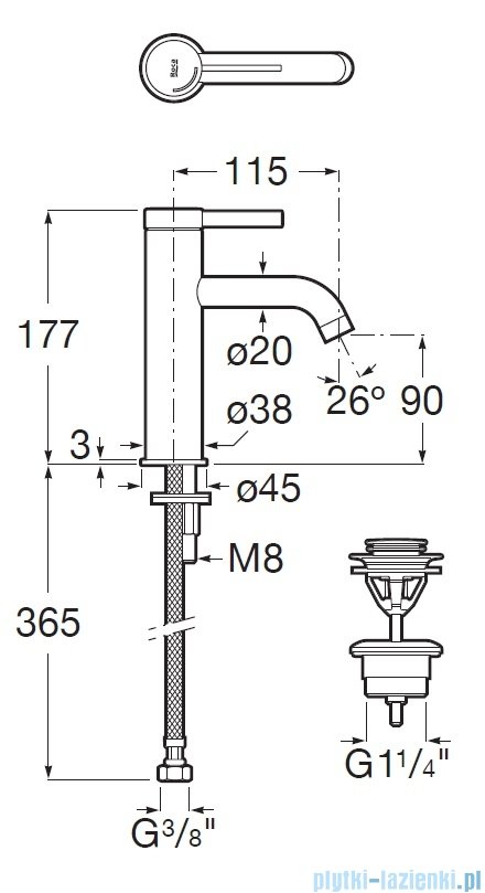 Roca Ona bateria umywalkowa sztorcowa Inox korkiem klik-klak EVERLUX-PVD A5A3A9ESM0