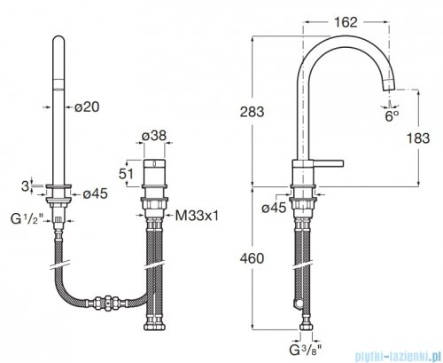 Roca Ona bateria umywalkowa sztorcowa dwuotworowa wysoka Rose gold (Everlux-PVD) A5A389ERG0