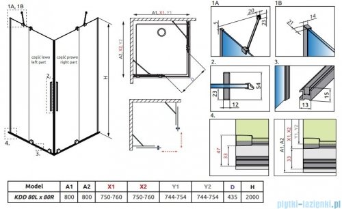 Radaway Furo Gold KDD kabina 80x80cm szkło przejrzyste 10105080-09-01L/10105080-09-01R
