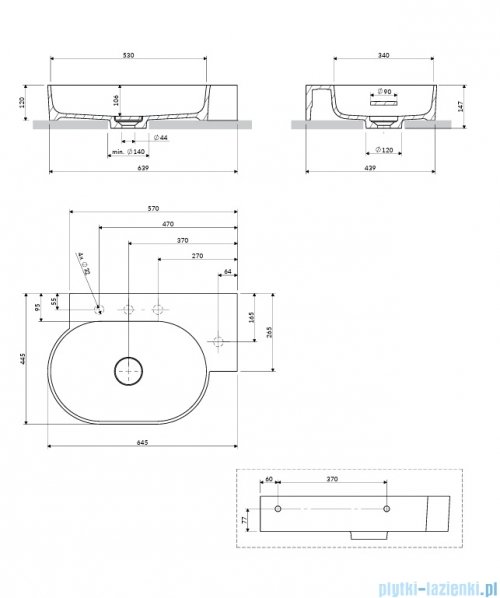 Omnires Ovo M+ umywalka nablatowa/wisząca prawa 66x44 cm midnight blue mat OVO645UWPMB