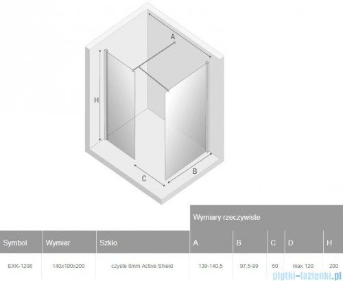 New Trendy New Modus Black kabina Walk-In 140x100x200 cm przejrzyste EXK-1298
