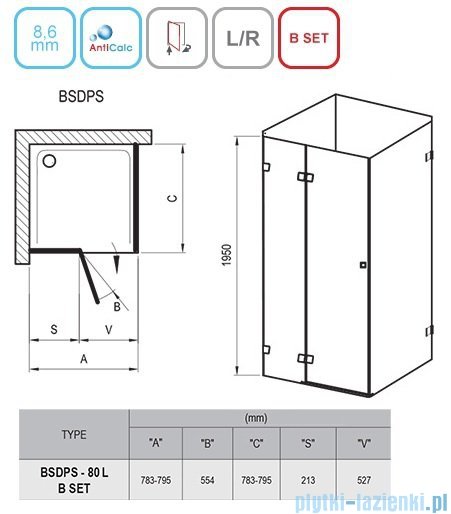Ravak Brilliant BSDPS kabina kwadratowa 80x80cm lewa transparent 0UL44A00Z1