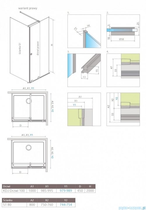 Radaway Furo KDJ RH kabina 100x80cm prawa szkło przejrzyste 10104492-01-01RU/10110510-01-01/10113080-01-01