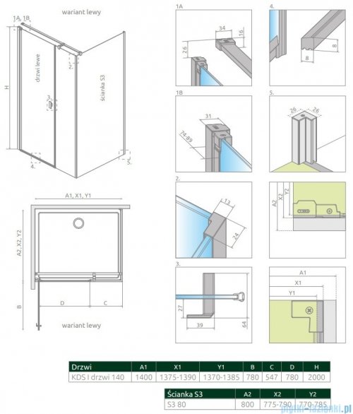Radaway Nes Kds I Brushed Gold kabina 140x80cm lewa szczotkowane złoto 10023140-99-01L/10043080-99-01