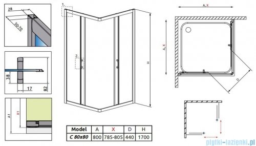 Radaway Premium Plus C Kabina kwadratowa 80x80x170 szkło brązowe 30461-01-08N