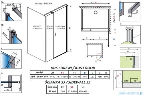 Radaway Nes Kds I Brushed GunMetal kabina 140x100cm prawa szczotkowany grafit 10023140-92-01R/10043100-92-01