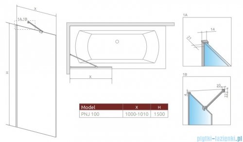 Radaway Modo New Pnj parawan nawannowy 100cm L/P szkło przejrzyste 10006100-01-01