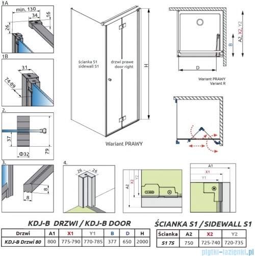 Radaway Nes Kdj B Brushed GunMetal kabina 80x75cm prawa szczotkowany grafit 10025080-92-01R/10039075-01-01