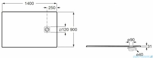 Roca Magma 140x70 cm brodzik prostokątny kompozytowy STONEX CZARNY APE015782BC03400