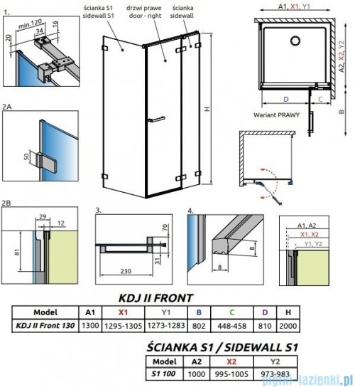 Radaway Arta Kdj II kabina 130x100cm prawa szkło przejrzyste 386457-03-01R+1386045-03-01R+386022-03-01