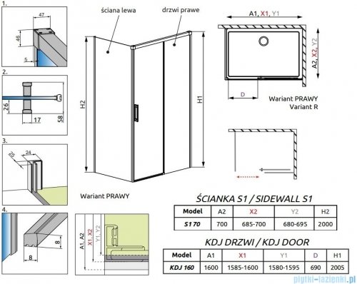 Radaway Idea White Kdj kabina 160x70cm prawa szkło przejrzyste 387046-04-01R/387048-04-01L