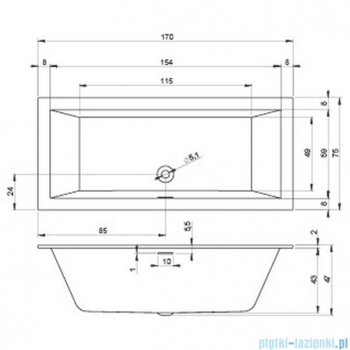 Riho Rethink Cubic 170x75cm wanna prostokątna + syfon B105001005