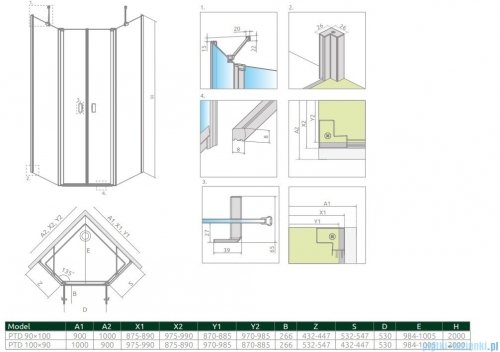 Radaway Nes Ptd kabina pięciokątna 90x100cm szkło przejrzyste 10051000-01-01/10051500-01-01