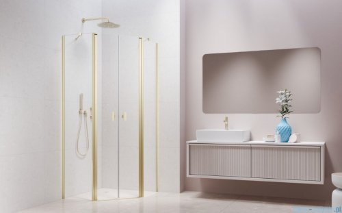 Radaway Nes Brushed Light Gold Ptd kabina pięciokątna 90x100cm szczotkowane jasne złoto 10051000-98-01/10051500-98-01