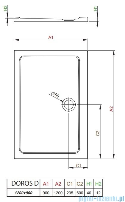 Radaway Doros Plus D Brodzik prostokątny 120x90x4cm SDRPD1290-01