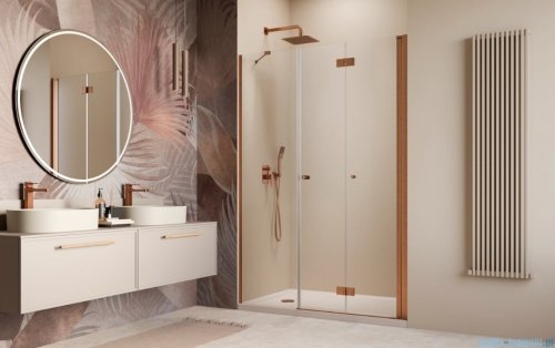Radaway Nes Brushed Copper DWSB drzwi wnękowe 130cm W3 prawe szczotkowana miedź szkło przejrzyste 10044850-93-01R/10045450-01-01