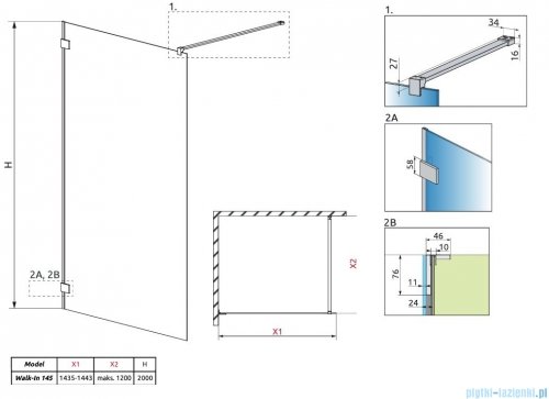 Radaway Essenza Pro Brushed GunMetal 145x200 kabina Walk-in szczotkowany grafit 10103145-92-01 