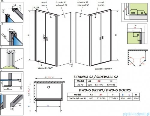 Radaway Nes Black DWD+S kabina 80x90cm czarny mat/szkło przejrzyste 10034080-54-01/10040090-54-01