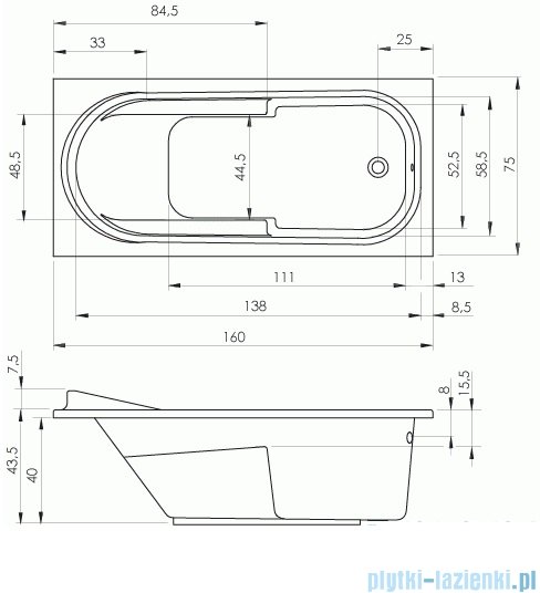 Riho Columbia wanna prostokątna 160x75cm z hydromasażem Air lewa B001004005