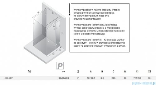 New Trendy Eventa Gold Shine kabina prysznicowa przyścienna z drzwiami bocznymi 80x80x200 cm przejrzyste prawa Złoty połysk EXK-4817