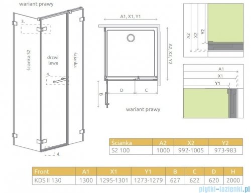 Radaway Arta Kds II kabina 130x100cm prawa szkło przejrzyste 386522-03-01L/386106-03-01/386112-03-01