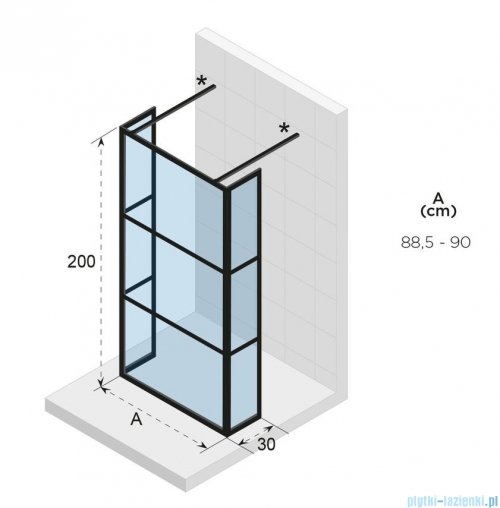 Riho Grid GB404 kabina prysznicowa Walk In 90cm czarna G004030121
