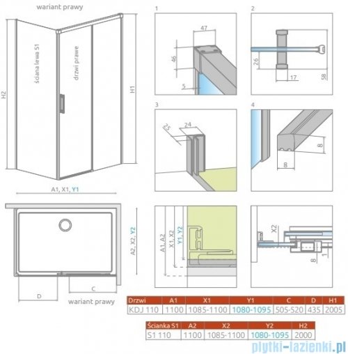 Radaway Idea Kdj Brushed Nickel kabina 110x110cm prawa szczotkowany nikiel 387041-91-01R/387053-91-01L