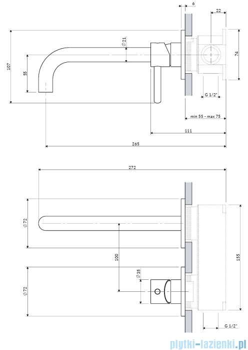 Omnires Y bateria umywalkowa element natynkowy z długą wylewką miedź szczotkowana Y1215HLROCPB