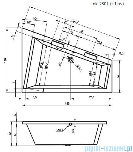 Riho Doppio wanna narożna 180x130cm lewa+nośnik styropianowy+nóżki+syfon B034001005/207097/19975/1.084+NAROŻNIK