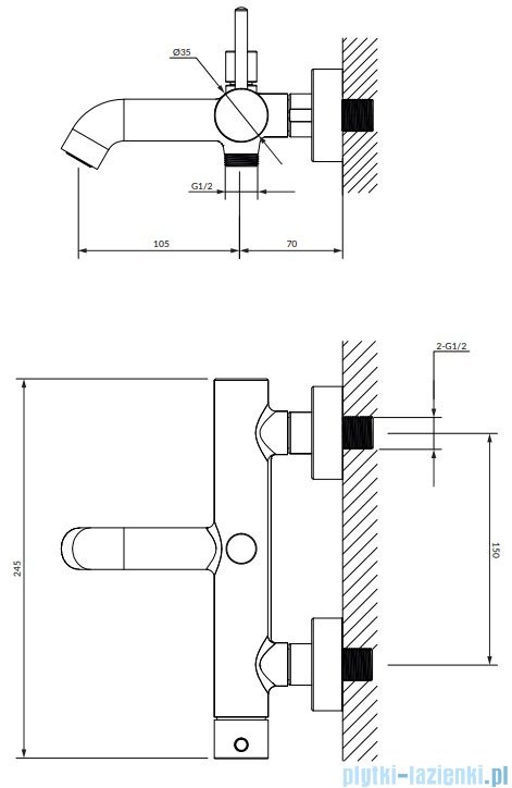 Omnires Y bateria wannowa z zestawem prysznicowym miedź szczotkowana Y1231CPB