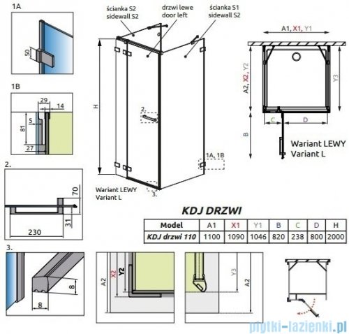 Radaway Euphoria KDJ+S Drzwi prysznicowe 110 lewe szkło przejrzyste 383812-01L/383221-01L