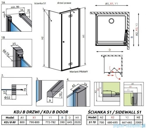 Radaway Essenza New KDJ-B kabina prysznicowa 80x70 prawa przejrzyste 385081-01-01R/384048-01-01