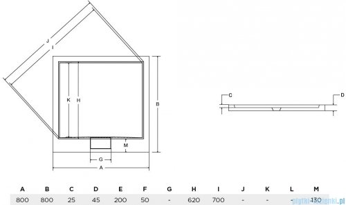 Besco Axim ultraslim 80x80cm brodzik kwadratowy biały BAX-80-KW