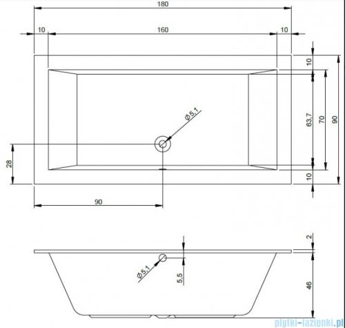 Riho Lugo 180x90cm wanna prostokątna z hydromasażem Pneumatic S2 lewa + nogi + syfon BT03-PNES2-L