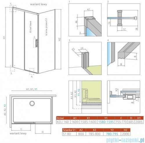 Radaway Idea Kdj Brushed Copper kabina 160x80cm lewa szczotkowana miedź 387046-93-01L/387051-93-01R
