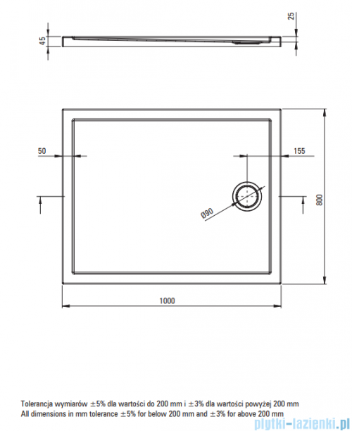 Deante Prizma Brodzik akrylowy prostokątny 100x80 cm biały KTJ_086B