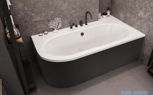 Besco Avita 180x80 wanna asymetryczna prawa + obudowa czarny mat + syfon czarny #WAV-180-NP/OAV-180-NSC/19977