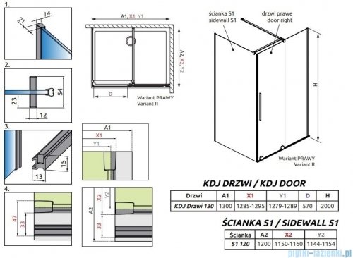 Radaway Furo Kdj Brushed Nickel kabina 130x120cm prawa szczotkowany nikiel 10104672-91-01R/10110630-01-01/10113120-01-01