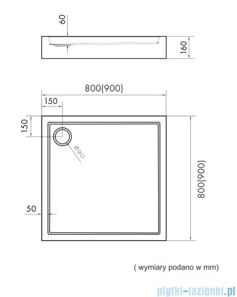 Schedpol Schedline Favory Plus brodzik kwadratowy 80x80x16cm White Stone 3ST.F1K-8080/B/ST