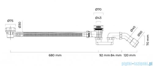 Oltens Oster syfon wannowy automatyczny z pokrętłem czarny 03001300