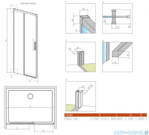 Radaway Idea DWJ Brushed Copper drzwi wnękowe 130cm lewe szczotkowana miedź 387017-93-01L